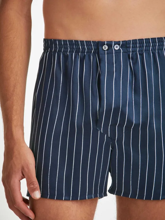 Classic Fit Boxer Shorts Men Derek Rose Classic Fit Boxers Brindisi 102 Silk Satin Navy