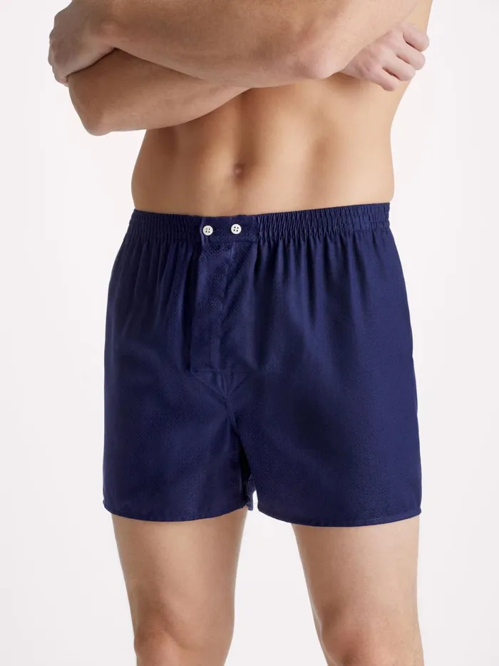 Classic Fit Boxer Shorts Men Derek Rose Classic Fit Boxers Lombard 6 Cotton Jacquard Navy
