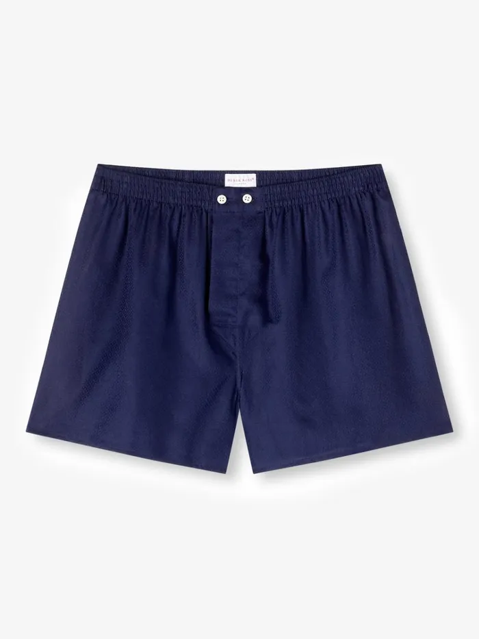 Classic Fit Boxer Shorts Men Derek Rose Classic Fit Boxers Lombard 6 Cotton Jacquard Navy