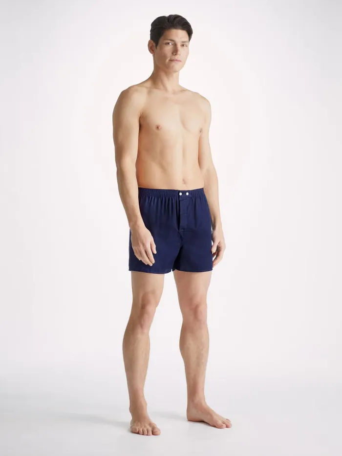 Classic Fit Boxer Shorts Men Derek Rose Classic Fit Boxers Lombard 6 Cotton Jacquard Navy