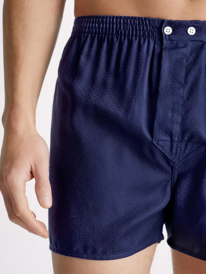 Classic Fit Boxer Shorts Men Derek Rose Classic Fit Boxers Lombard 6 Cotton Jacquard Navy