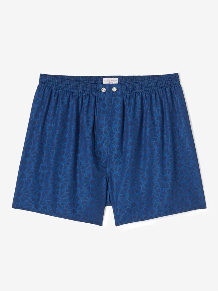 Classic Fit Boxer Shorts Men Derek Rose Classic Fit Boxers Paris 26 Cotton Jacquard Navy