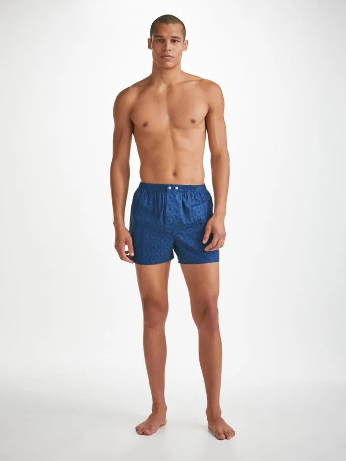 Classic Fit Boxer Shorts Men Derek Rose Classic Fit Boxers Paris 26 Cotton Jacquard Navy