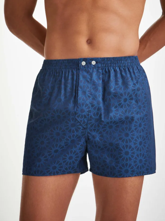 Classic Fit Boxer Shorts Men Derek Rose Classic Fit Boxers Paris 26 Cotton Jacquard Navy