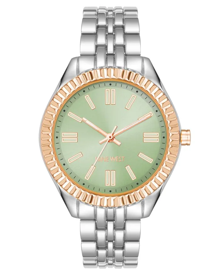 Coin Edge Bezel Watch Greensilver Women Nine West Straps