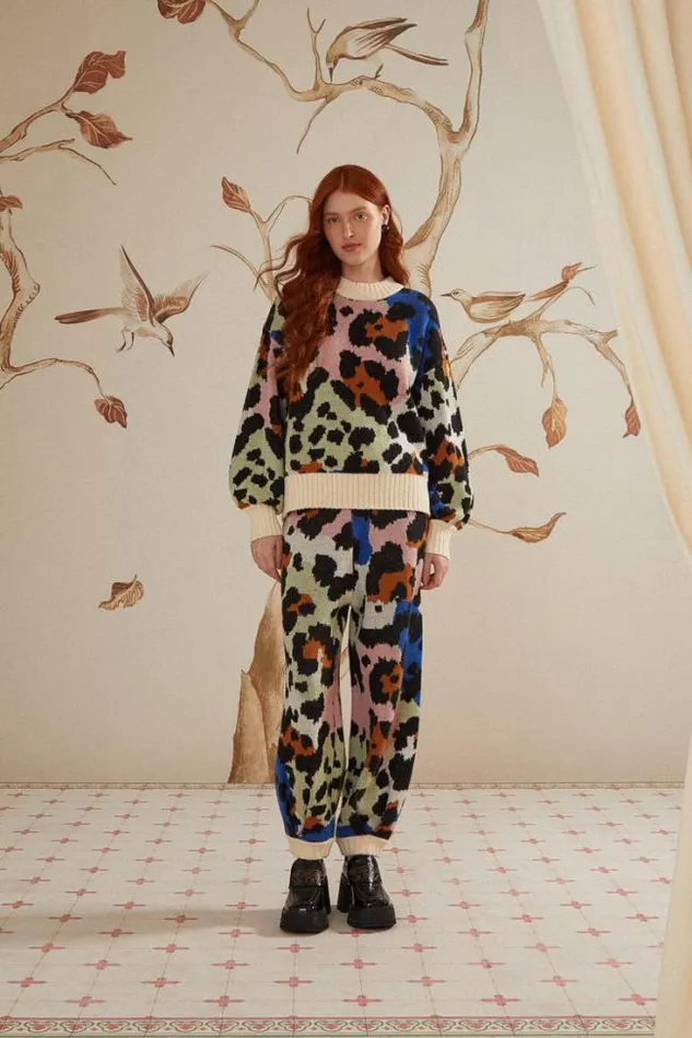 Colorful Leopard Knit Sweater Women FARM Rio Sweaters and Sweatshirts