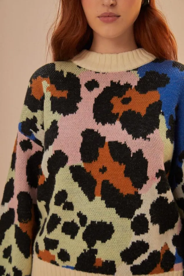 Colorful Leopard Knit Sweater Women FARM Rio Sweaters and Sweatshirts
