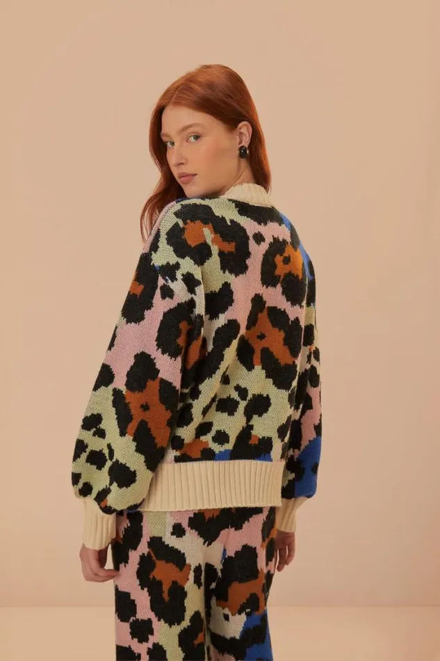 Colorful Leopard Knit Sweater Women FARM Rio Sweaters and Sweatshirts