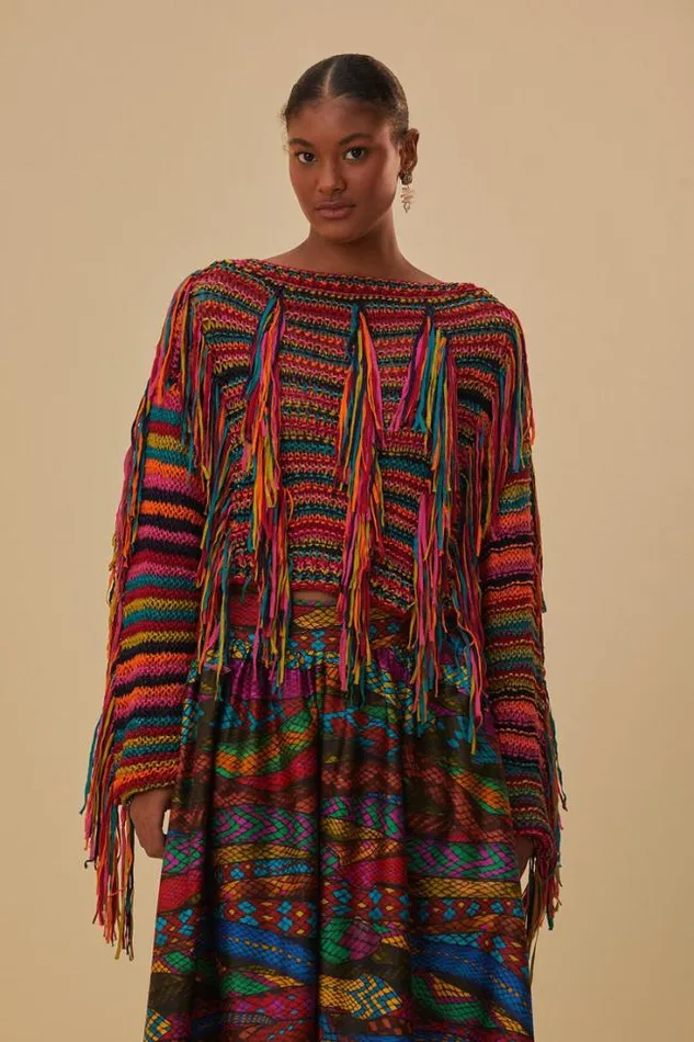 Colorful Stripes Knit Sweater Women FARM Rio Sweaters and Sweatshirts