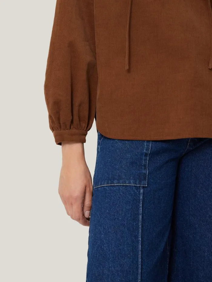 Corduroy V Neck Top Brown Women Jigsaw Shirts and Tops