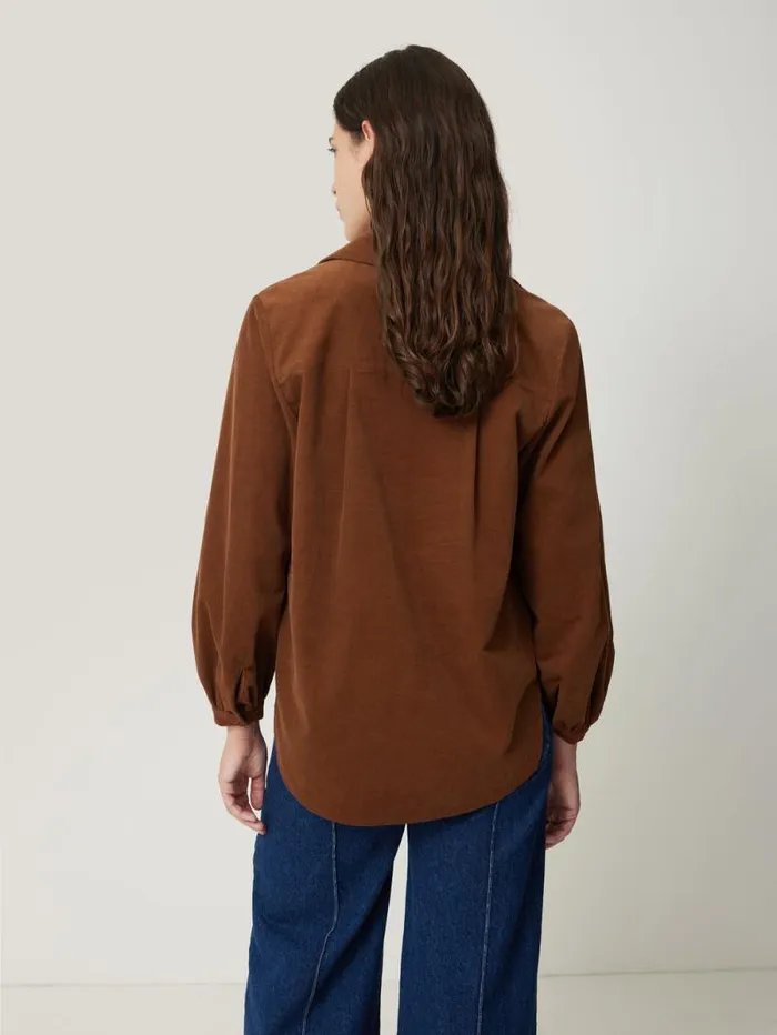 Corduroy V Neck Top Brown Women Jigsaw Shirts and Tops