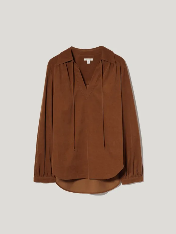 Corduroy V Neck Top Brown Women Jigsaw Shirts and Tops