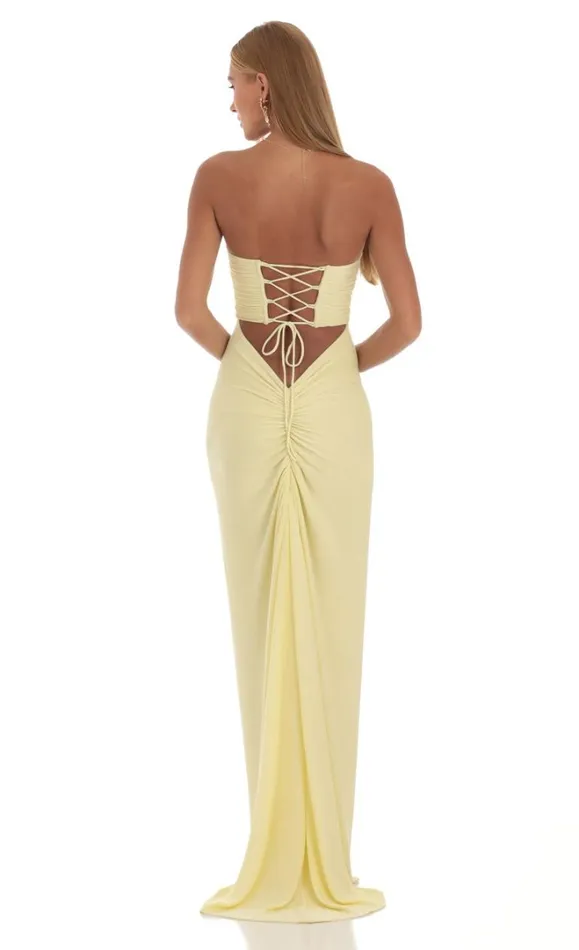 Corset Strapless Dress Yellow Women LUCY IN THE SKY Maxi Dresses