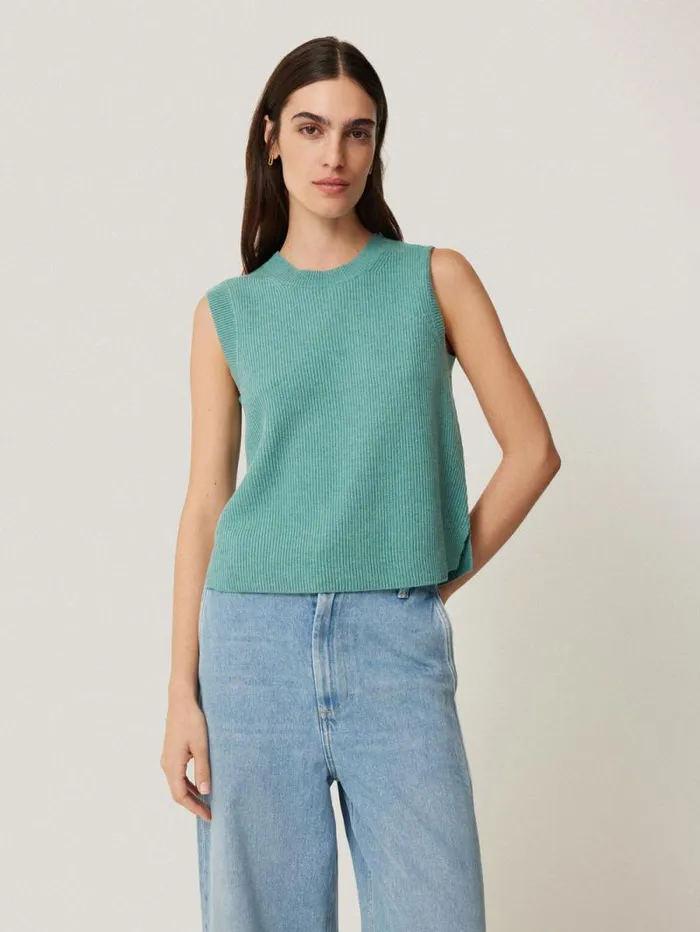 Cotton Blend Crew Tank Duck Egg Women Jigsaw Knitwear and Cashmere