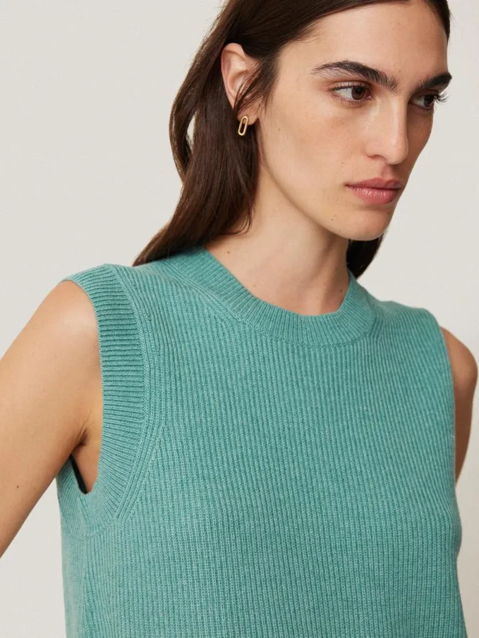 Cotton Blend Crew Tank Duck Egg Women Jigsaw Knitwear and Cashmere