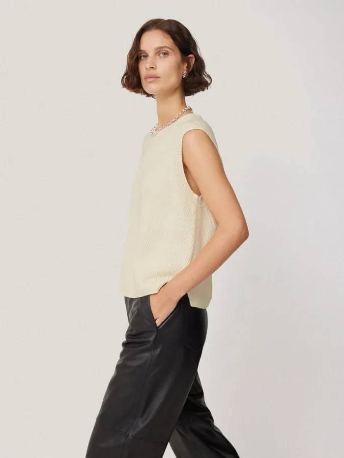 Cotton Blend Crew Tank Ivory Women Jigsaw Knitwear and Cashmere