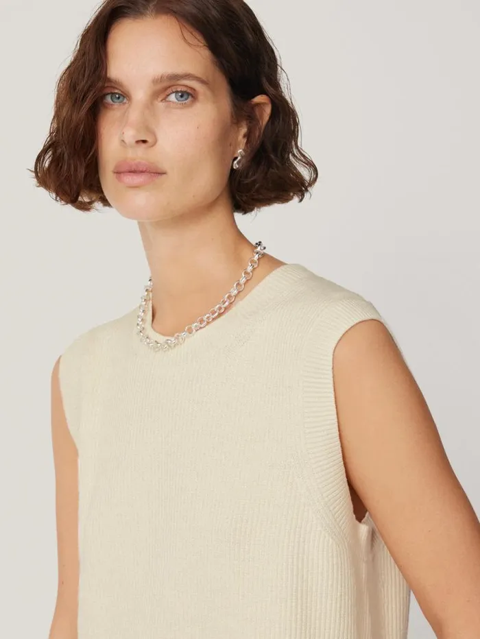 Cotton Blend Crew Tank Ivory Women Jigsaw Knitwear and Cashmere