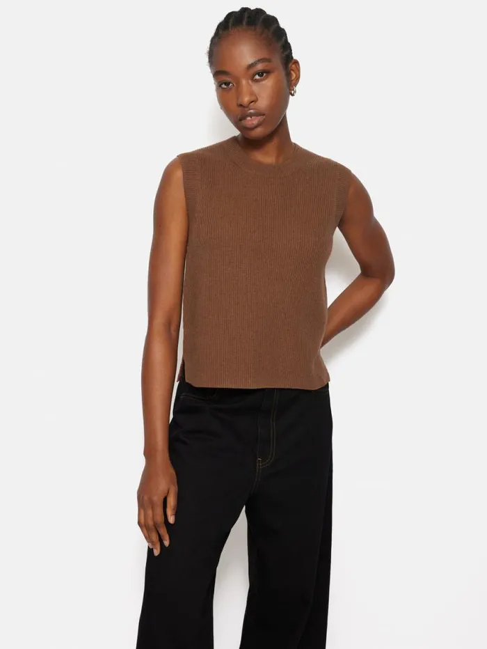 Cotton Blend Crew Tank Toffee Women Jigsaw Knitwear and Cashmere