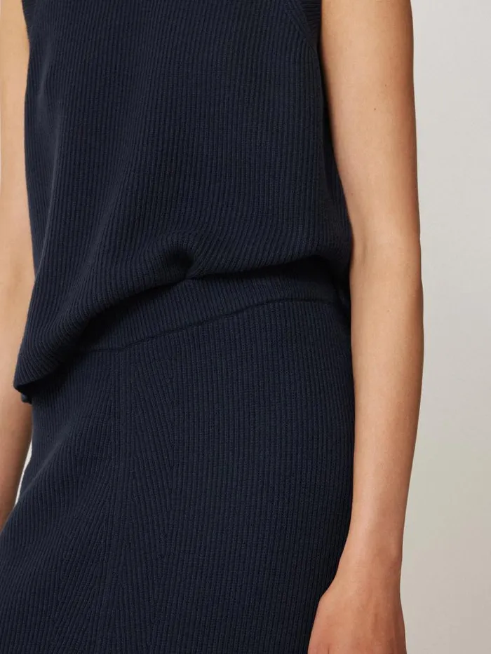 Cotton Blend Knitted Skirt Navy Women Jigsaw Skirts