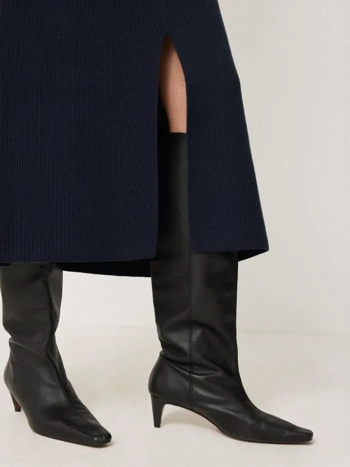 Cotton Blend Knitted Skirt Navy Women Jigsaw Skirts