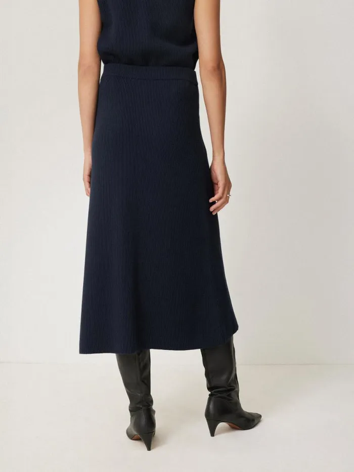 Cotton Blend Knitted Skirt Navy Women Jigsaw Skirts