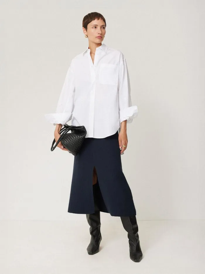 Cotton Blend Knitted Skirt Navy Women Jigsaw Skirts