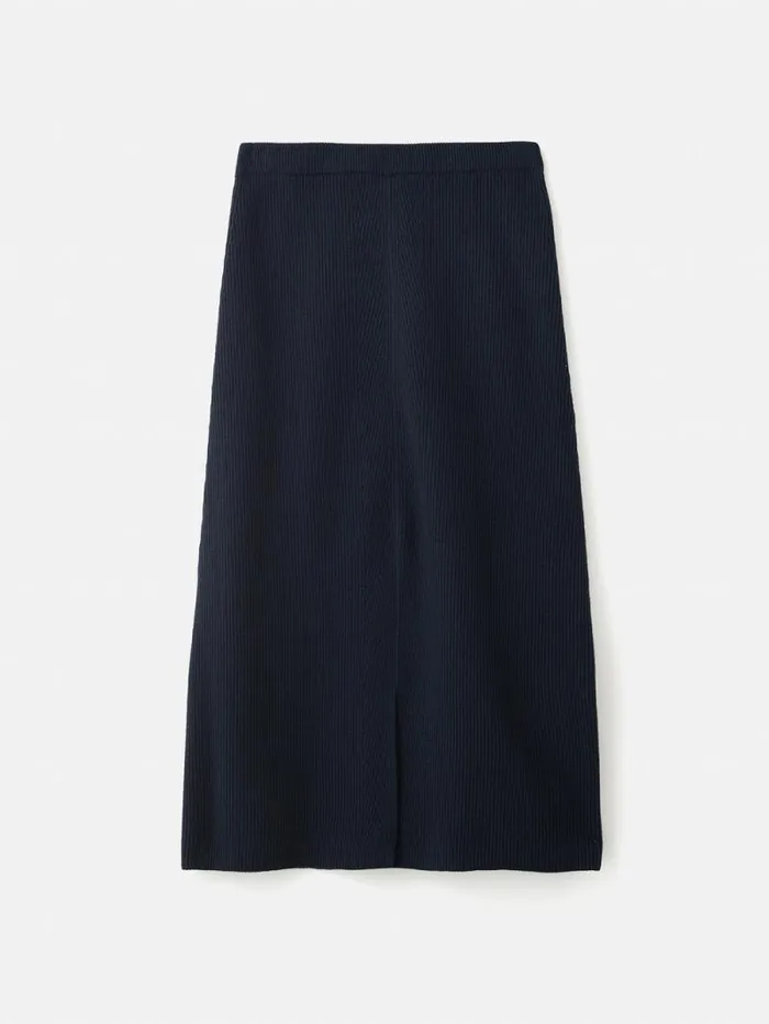Cotton Blend Knitted Skirt Navy Women Jigsaw Skirts