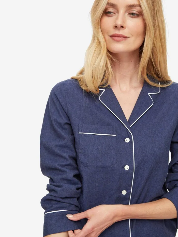 Cotton Pajamas Women Derek Rose Pajamas Balmoral 3 Brushed Cotton Navy