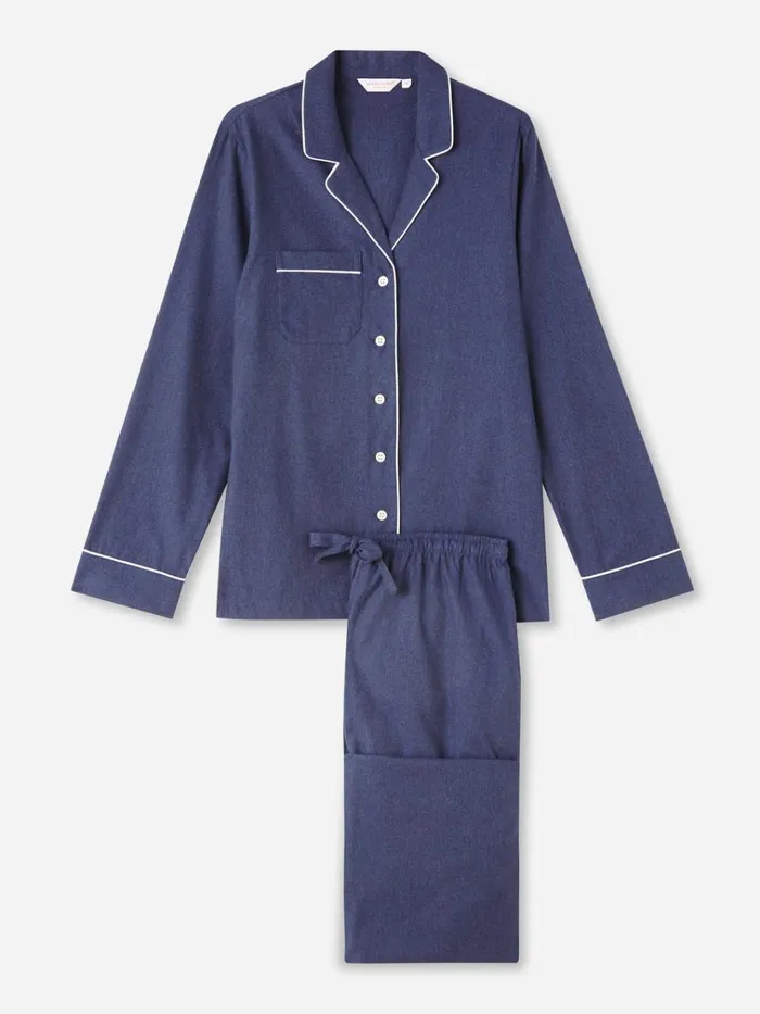 Cotton Pajamas Women Derek Rose Pajamas Balmoral 3 Brushed Cotton Navy