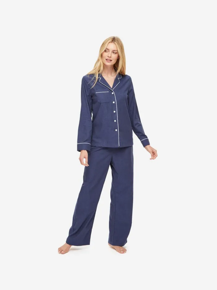 Cotton Pajamas Women Derek Rose Pajamas Balmoral 3 Brushed Cotton Navy