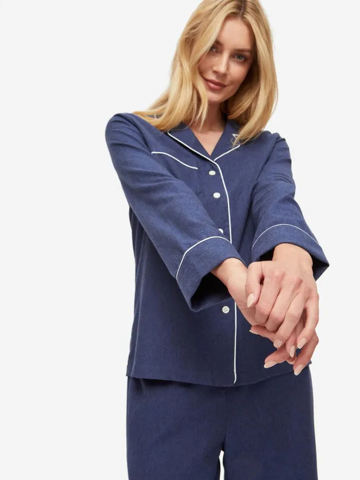 Cotton Pajamas Women Derek Rose Pajamas Balmoral 3 Brushed Cotton Navy
