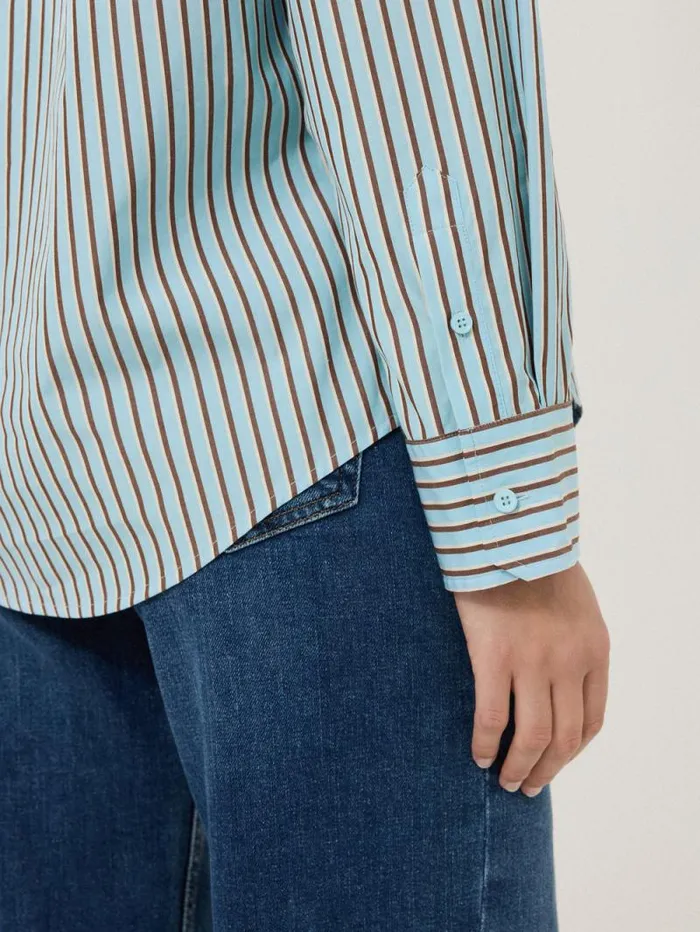 Cotton Stripe Shirt Blue Women Jigsaw Shirts and Tops