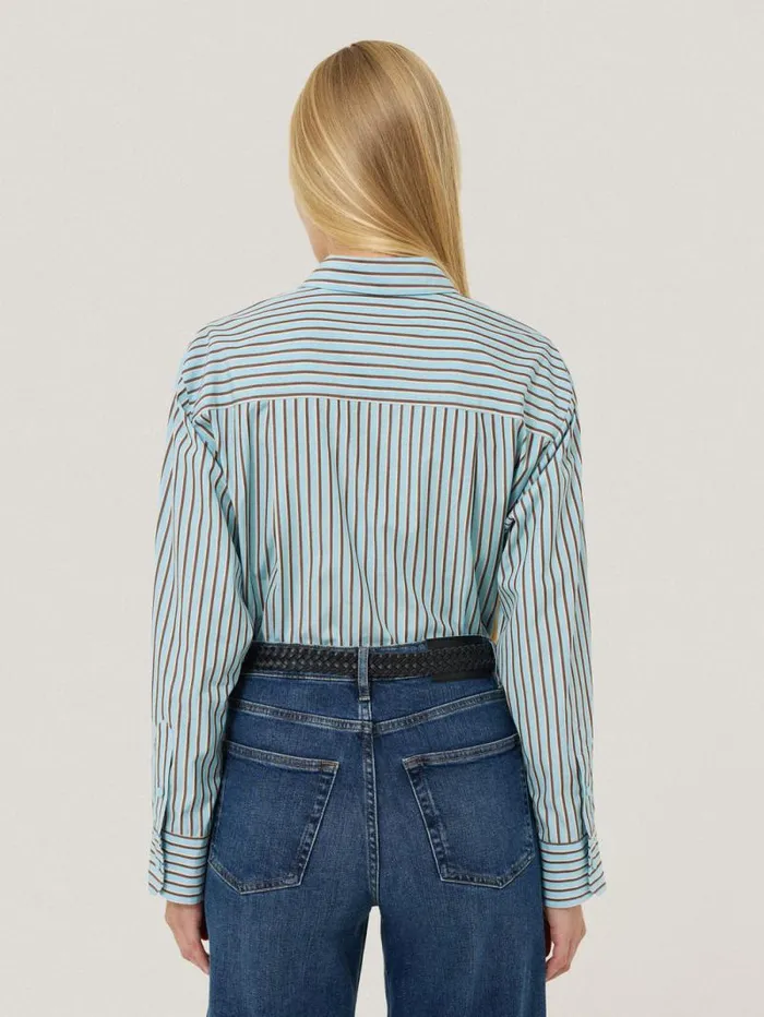 Cotton Stripe Shirt Blue Women Jigsaw Shirts and Tops