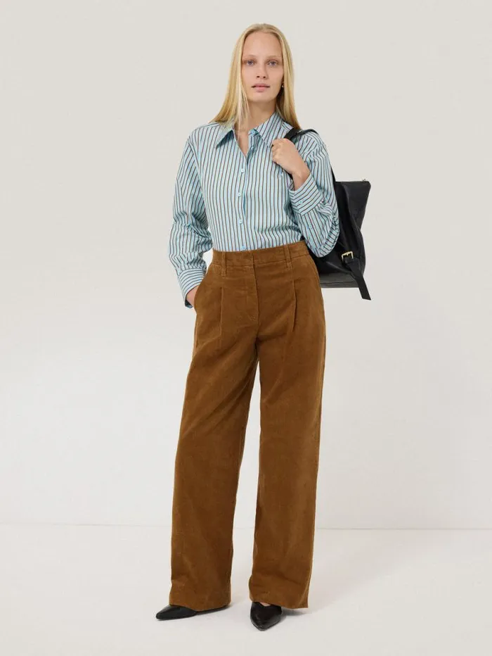 Cotton Stripe Shirt Blue Women Jigsaw Shirts and Tops
