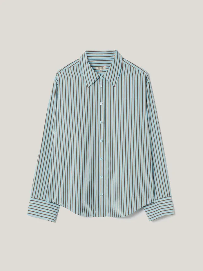 Cotton Stripe Shirt Blue Women Jigsaw Shirts and Tops