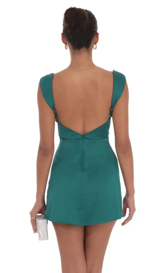 Cowl Neck Satin Slit Dress Teal Women LUCY IN THE SKY Mini Dresses Cowl Neck Satin Slit Dress Teal Women LUCY IN THE SKY Mini Dresses
