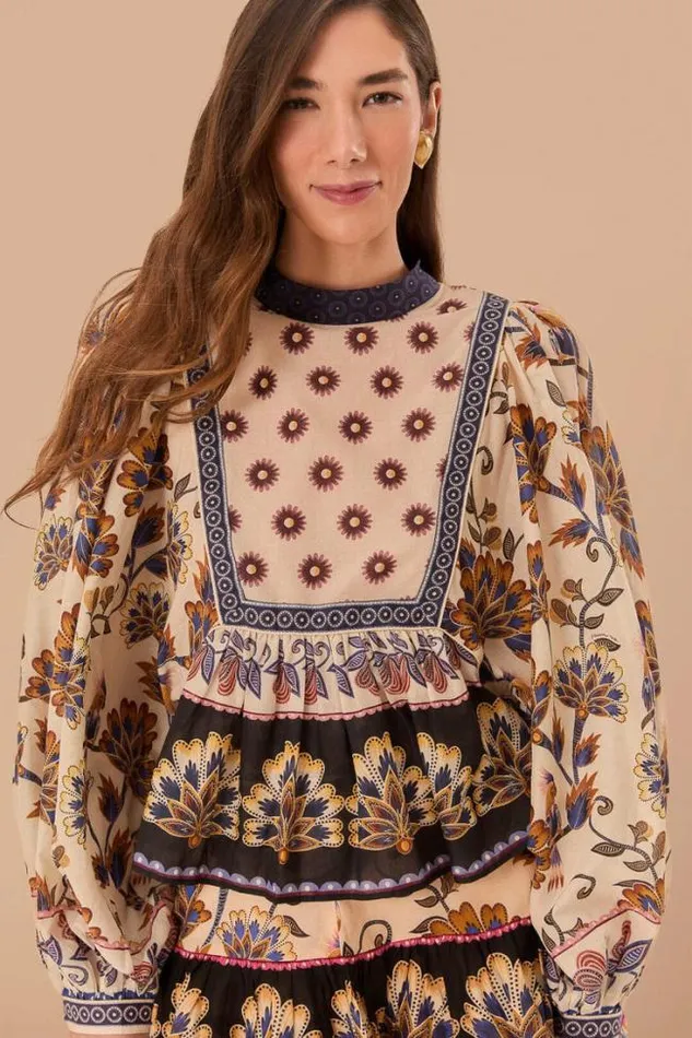 Cream Ainika Maxi Floral Blouse Women FARM Rio Blouses