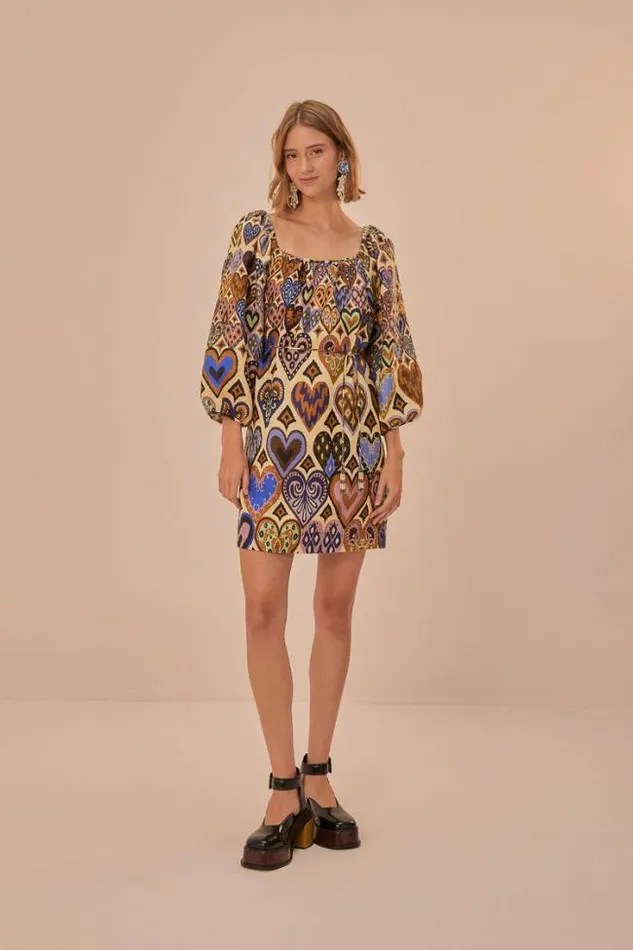 Cream Hearts Ikat Long Sleeve Mini Dress Women FARM Rio Mini Dresses