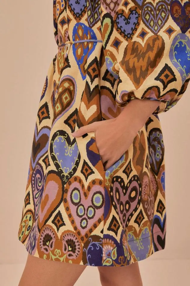 Cream Hearts Ikat Long Sleeve Mini Dress Women FARM Rio Mini Dresses