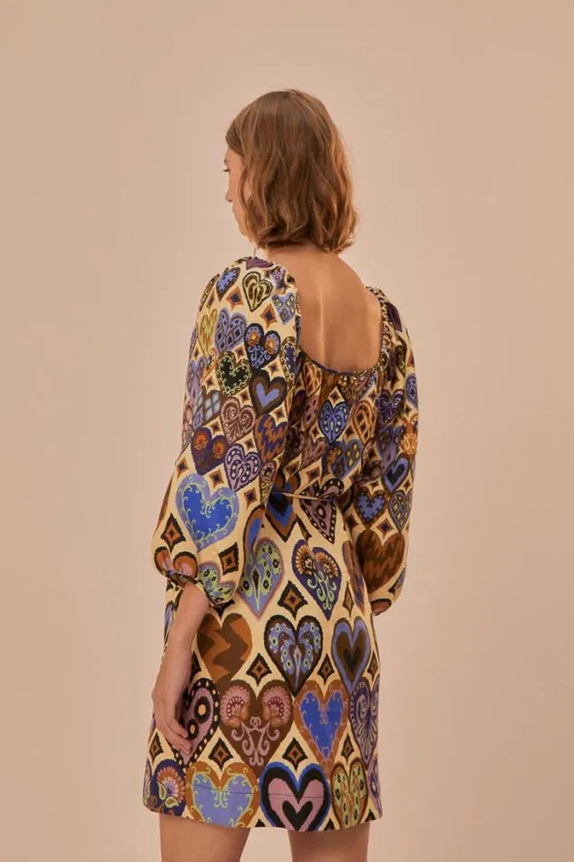 Cream Hearts Ikat Long Sleeve Mini Dress Women FARM Rio Mini Dresses