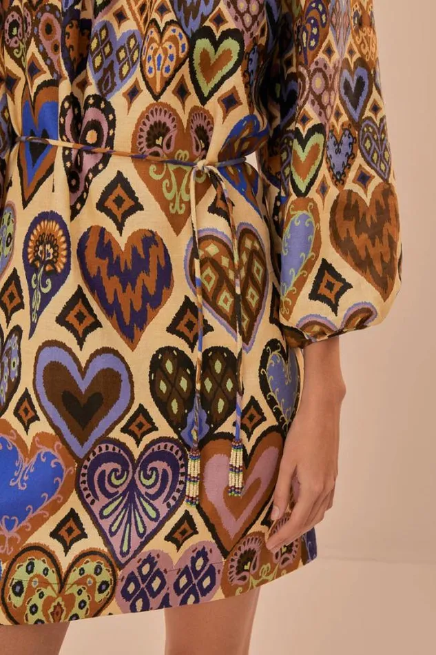 Cream Hearts Ikat Long Sleeve Mini Dress Women FARM Rio Mini Dresses