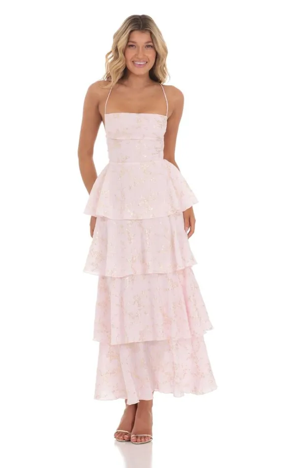 Crinkle Foiled Floral Maxi Dress Pink Women LUCY IN THE SKY Maxi Dresses