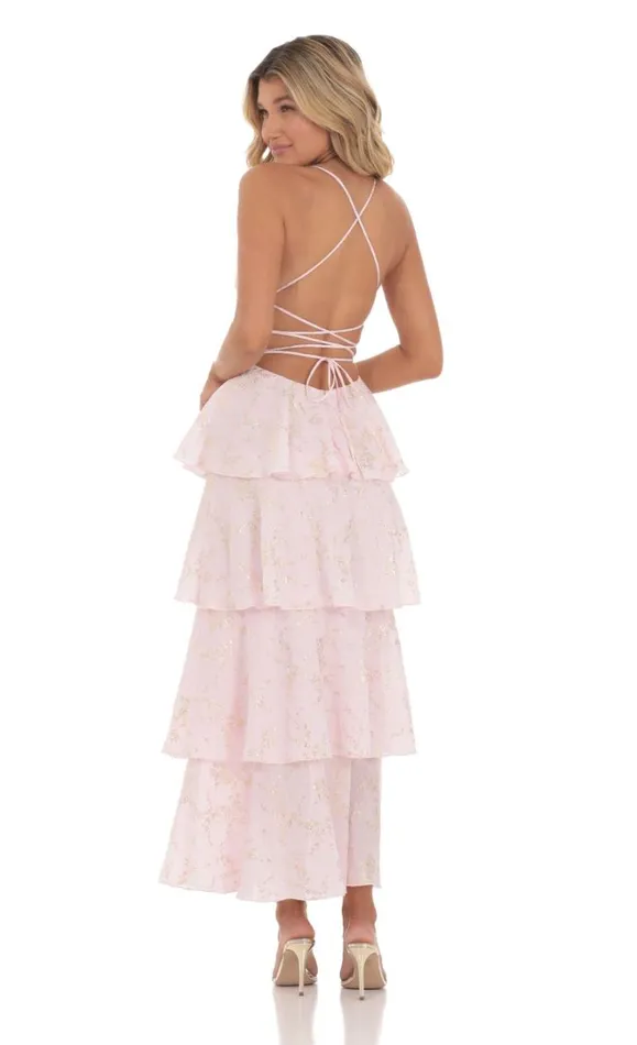 Crinkle Foiled Floral Maxi Dress Pink Women LUCY IN THE SKY Maxi Dresses Crinkle Foiled Floral Maxi Dress Pink Women LUCY IN THE SKY Maxi Dresses