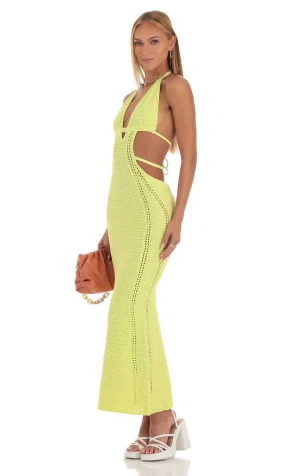 Crochet CutOut Dress Neon Yellow Women LUCY IN THE SKY Maxi Dresses Crochet CutOut Dress Neon Yellow Women LUCY IN THE SKY Maxi Dresses
