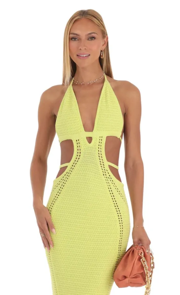 Crochet CutOut Dress Neon Yellow Women LUCY IN THE SKY Maxi Dresses Crochet CutOut Dress Neon Yellow Women LUCY IN THE SKY Maxi Dresses