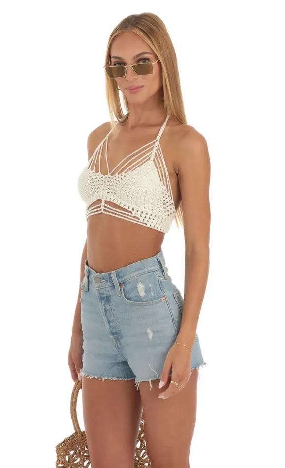 Crochet Top Ivory Women LUCY IN THE SKY Tops Crochet Top Ivory Women LUCY IN THE SKY Tops
