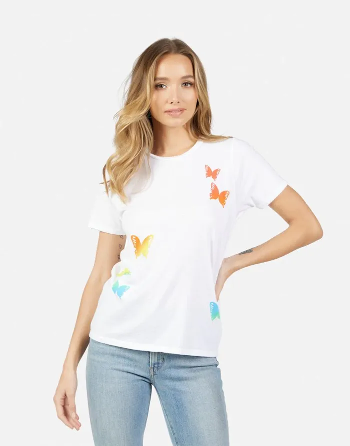 Croft Rainbow Butterflies White Women Lauren Moshi Short Sleeve