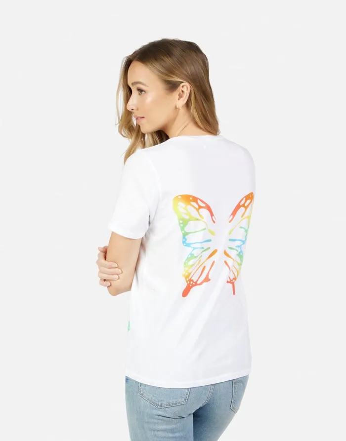 Croft Rainbow Butterflies White Women Lauren Moshi Short Sleeve