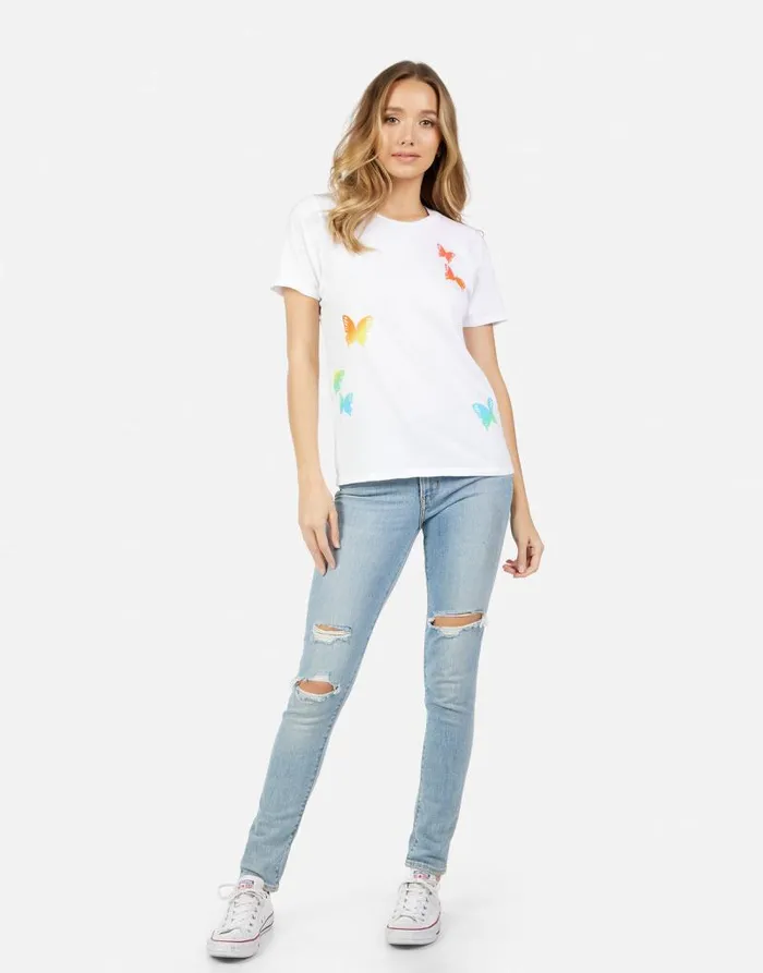 Croft Rainbow Butterflies White Women Lauren Moshi Short Sleeve