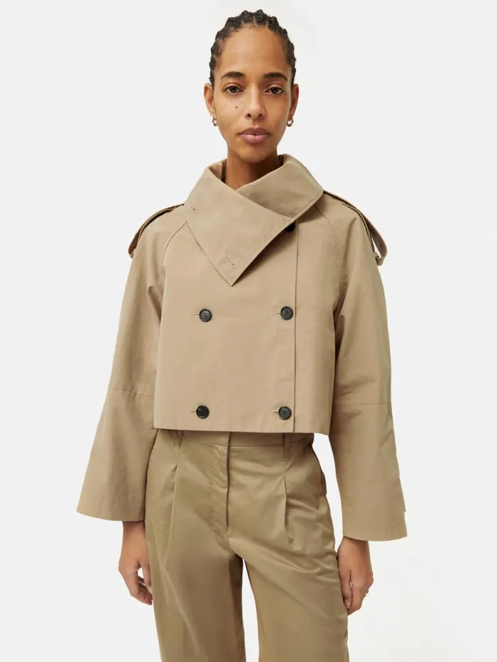 Cropped Cotton Trench Jacket Stone Women Jigsaw Coats and Jackets